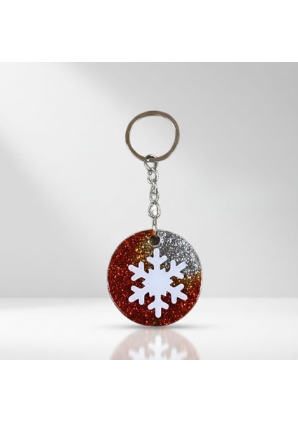 3090 El Yapımı Simli Kar Tanesi Temalı Epoksi Anahtarlık / 4 cm indirimleri