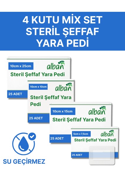 Steril Şeffaf Yara Pedi, 4 Kutu Kombo Paket,poliüretan Yara Örtüsü, Steril Tekli Paketlerde 100 Adet