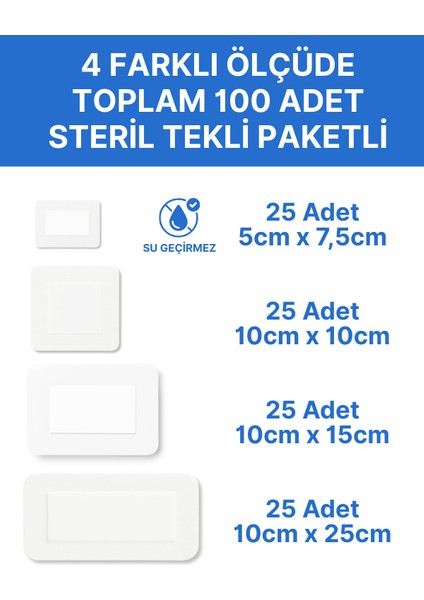 Steril Şeffaf Yara Pedi, 4 Kutu Kombo Paket,poliüretan Yara Örtüsü, Steril Tekli Paketlerde 100 Adet fiyatları