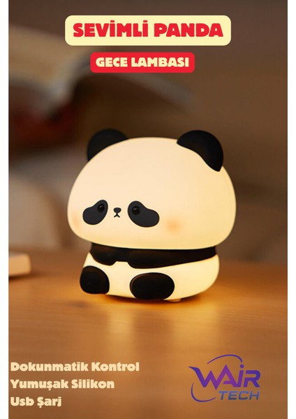 Panda Figürlü Silikon Rgb Dokunmatik Gece Lambası USB Şarjlı Loş Işık