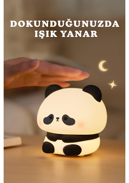 Panda Figürlü Silikon Rgb Dokunmatik Gece Lambası USB Şarjlı Loş Işık fiyatları