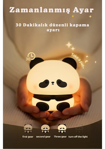 Panda Figürlü Silikon Rgb Dokunmatik Gece Lambası USB Şarjlı Loş Işık fırsatları