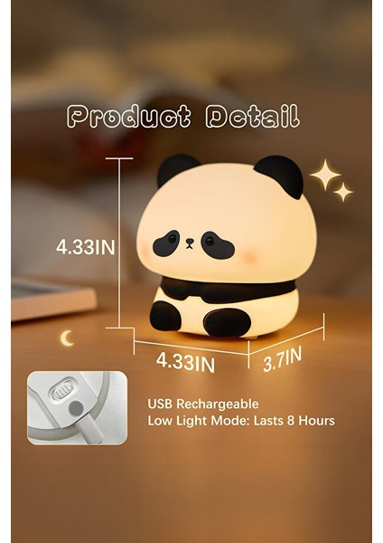 Panda Figürlü Silikon Rgb Dokunmatik Gece Lambası USB Şarjlı Loş Işık