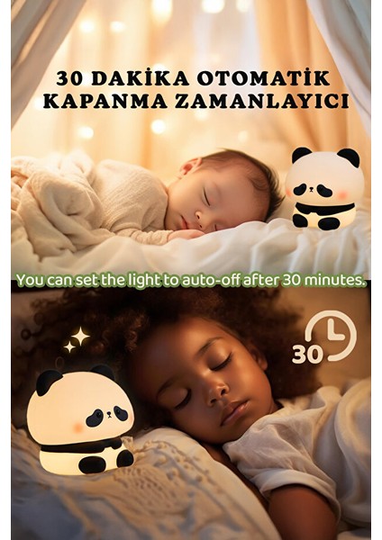 Panda Figürlü Silikon Rgb Dokunmatik Gece Lambası USB Şarjlı Loş Işık