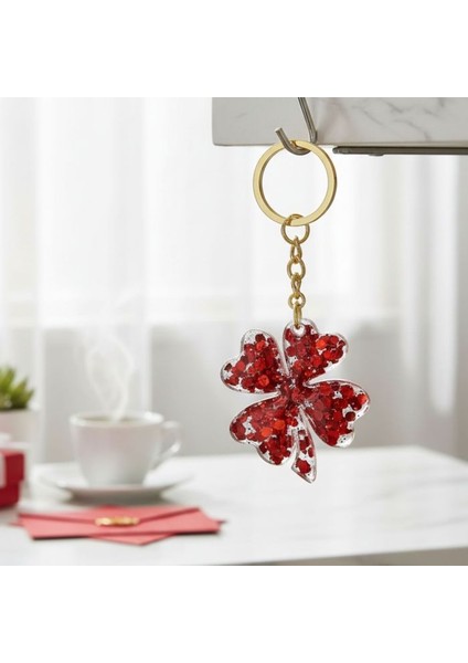 1745 El Yapımı Pullu Yonca Model Epoksi Anahtarlık / 4.5 cm