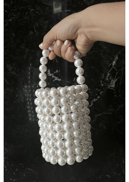 Altın Boncuklu Silindir Inci Çanta