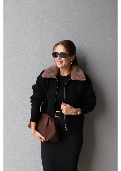 Siyah Yakası Kürklü Hırka modelleri