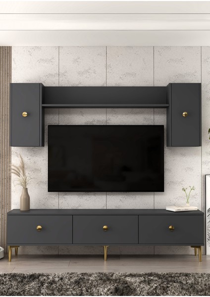 1332TV180-1CT Tv Ünitesi , Tv Sehpası ANTRASİT-ALTIN