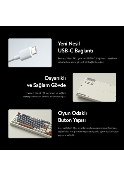 Sılent Tkl Ultra Sessiz Rainbow Q Türkçe Klavye Membrane Oyuncu Klavyesi Beyaz/gri/kahve