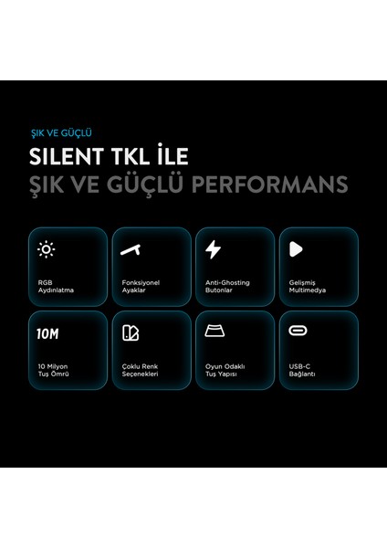 Sılent Tkl Ultra Sessiz Rainbow Q Türkçe Klavye Membrane Oyuncu Klavyesi Beyaz/gri/kahve