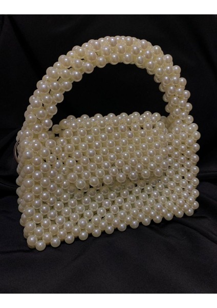 Beyaz Inci Boncuklu Portföy Çanta