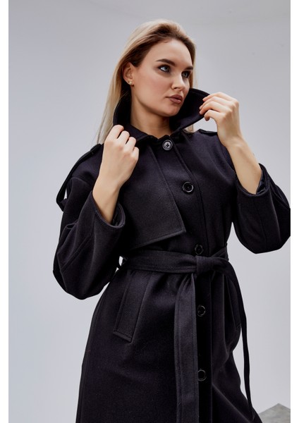 Marvella Siyah Premium Apoletli Rüzgarlık Detaylı Kaşe Kaban fırsatları