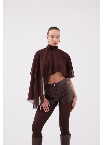 Pelerin Model Bena Bluz Kahve