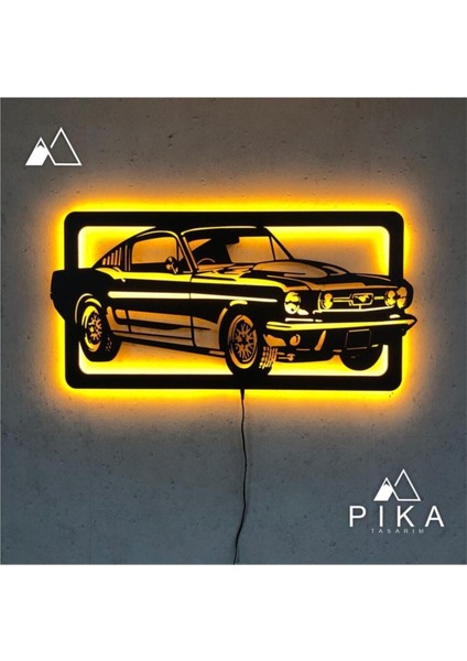 Mustang LED Işıklı Tablo - Ahşap Duvar Dekorasyonu modelleri