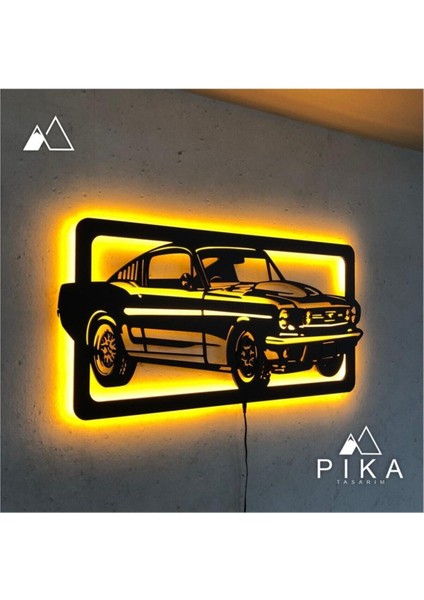 Mustang LED Işıklı Tablo - Ahşap Duvar Dekorasyonu