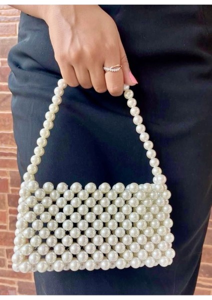 Orta Boy Krem Inci Çanta