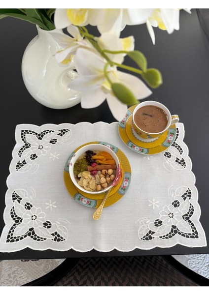 White Flowers Beyaz Iş Amerikan Servis 6 Kişillik