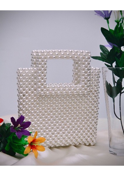 Krem Inci Çanta, Dikdörtgen Saplı El Çantası modelleri