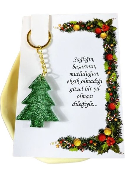 2411 El Yapımı Yeşil Çam Ağacı Temalı Epoksi Anahtarlık / 5 cm modelleri