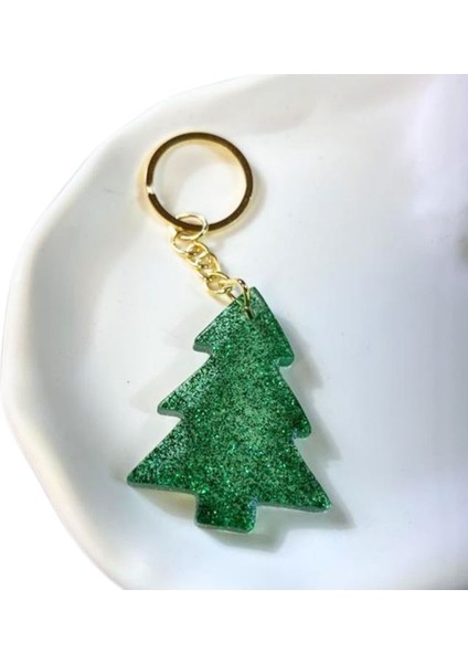 2411 El Yapımı Yeşil Çam Ağacı Temalı Epoksi Anahtarlık / 5 cm fırsatları