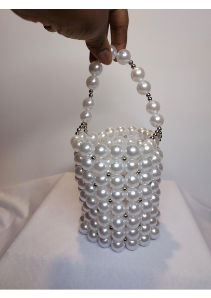 Gümüş Boncuklu Silindir Inci Çanta