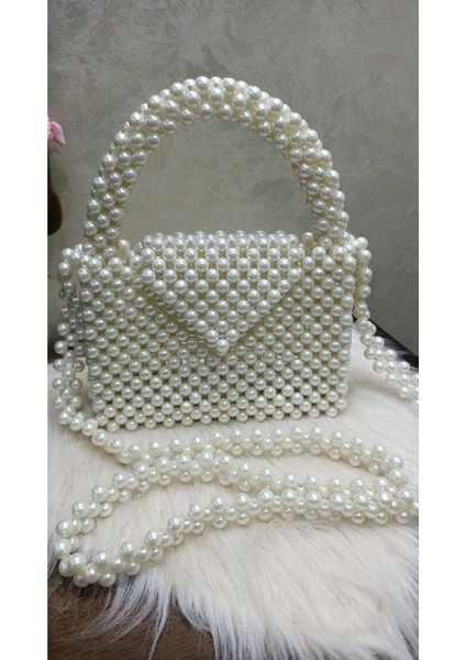 Mıknatıslı Üçgen Kapak Incili El ve Omuz Çantası modelleri