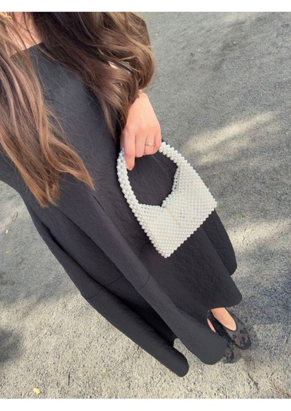 Mıknatıs Kapaklı Inci Boncuk El Çantası