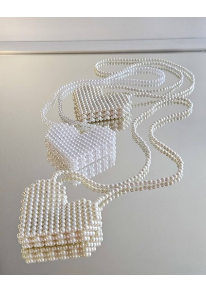 Askılı Inci Boncuk Kalp Çanta modelleri