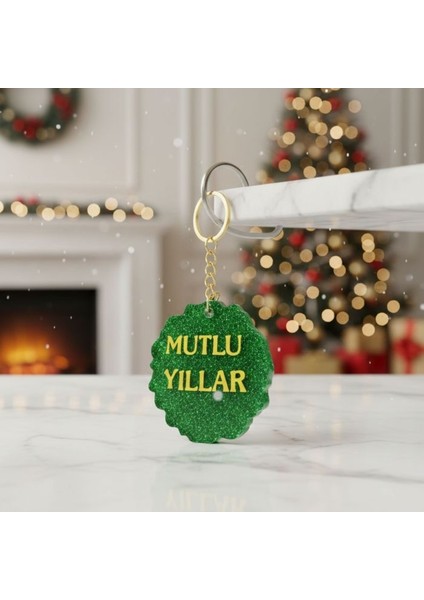 6517 El Yapımı Epoksi Mutlu Yıllar Temalı Anahtarlık / 5.5 cm