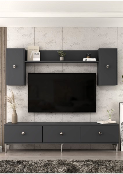 1332TV180-1CT Tv Ünitesi , Tv Sehpası ANTRASİT-GÜMÜŞ