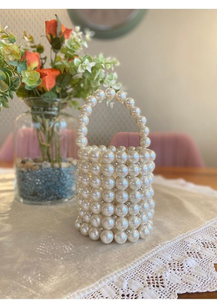Silindir Inci Çanta Içi Geniş Kısa El Çantası
