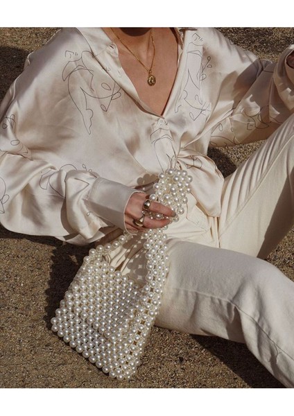 Büyük Inci Boncuklu Kadın Kol Çantası