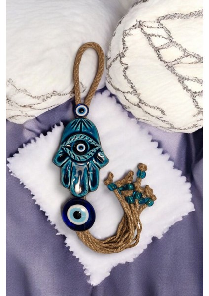 Nazar Boncuklu Seramik Fatma Ana Eli Figürlü El Yapımı Dekoratif Duvar Süsü Eşyası 7X36 cm modelleri