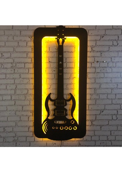 Üç Boyutlu LED Işıklı Ahşap Tablo Gitar Figürü Duvar Dekorasyonu 35 x 70 fiyatları