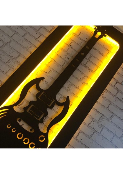 Üç Boyutlu LED Işıklı Ahşap Tablo Gitar Figürü Duvar Dekorasyonu 35 x 70 modelleri