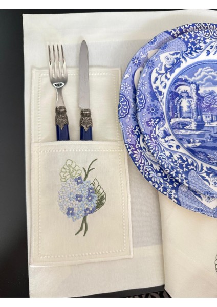 Blue Cornales Amerikan Servis Peçetesi ve Çatal Kılıfı 2 Kişilik modelleri