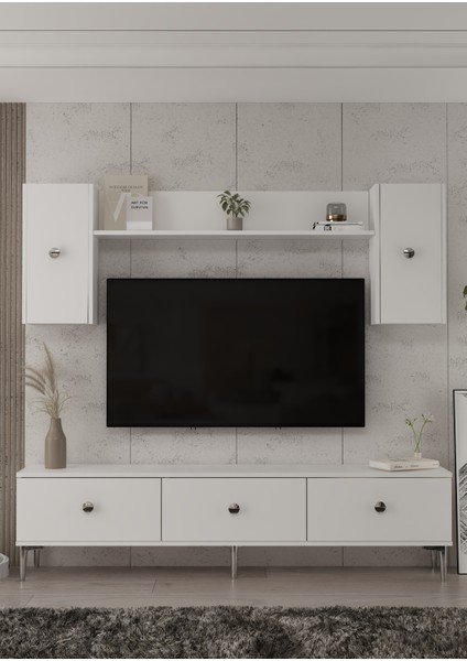 1332TV180-1CT Tv Ünitesi , Tv Sehpası BEYAZ-GÜMÜŞ