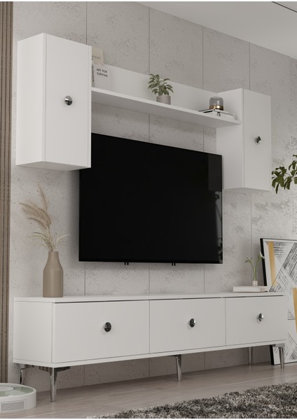 1332TV180-1CT Tv Ünitesi , Tv Sehpası BEYAZ-GÜMÜŞ