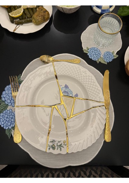 Mavi Ortanca Amerikan Servis 2 Kişilik - Ithal Keten