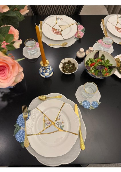 Mavi Ortanca Amerikan Servis 2 Kişilik - Ithal Keten fiyatları