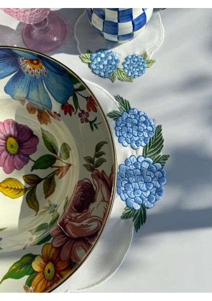 Mavi Ortanca Amerikan Servis 2 Kişilik - Ithal Keten modelleri