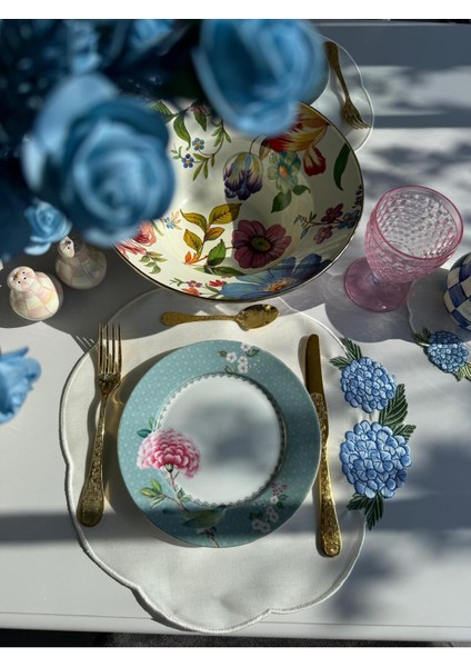 Mavi Ortanca Amerikan Servis 2 Kişilik - Ithal Keten fırsatları