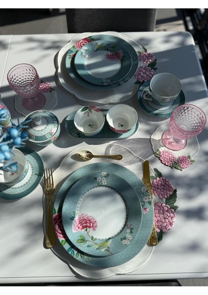 Pembe Ortanca Amerikan Servis 6 Kişilik - Ithal Keten