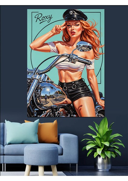 Retro Bisiklet Süren Pin-Up Dekoratif Kanvas - Mdf Ahşap Tablo fiyatları