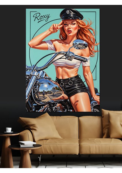 Retro Bisiklet Süren Pin-Up Dekoratif Kanvas - Mdf Ahşap Tablo modelleri