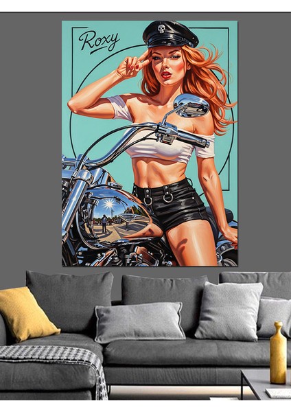 Retro Bisiklet Süren Pin-Up Dekoratif Kanvas - Mdf Ahşap Tablo indirimleri