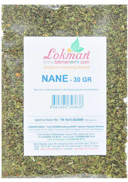 Nane Doğal Yemeklik 30 gr Paket fiyatları