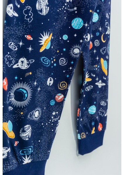 3-8 yaş galaksi ve astronot baskılı %100 pamuk uzun kollu erkek çocuk pijama takımı fırsatları