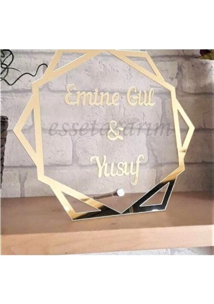 Pleksi Isimlik Masa Üstü Aynalı Gold Pleksi Isimlik Söz Nişan Düğün Masaüstü Isimlik