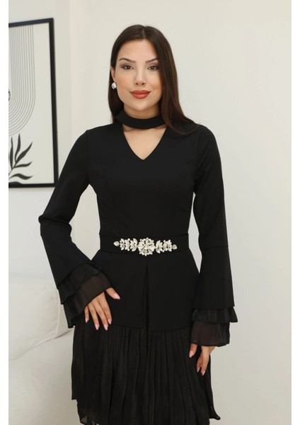 Büzgü Detaylı Kemerli Elbise 2338-SIYAH fırsatları